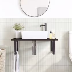 vidaXL Ripiano a Parete per Lavabo in Acciaio e Massello di Rovere - Vista aggiuntiva 3
