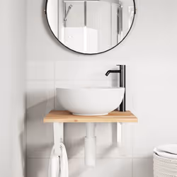 vidaXL Ripiano a Parete per Lavabo in Acciaio e Massello di Acacia - Vista aggiuntiva 3