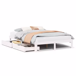 vidaXL Giroletto con Cassetti Bianco 160x200 cm Legno Massello di Pino - Vista aggiuntiva 2