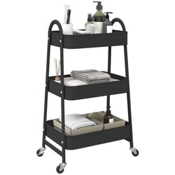 vidaXL Carrello Portaoggetti a 3 Ripiani Nero 42x41,5x77 cm in Acciaio