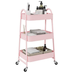 vidaXL Carrello portaoggetti a 3 ripiani rosa 42x41,5x77 cm in acciaio
