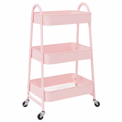 vidaXL Carrello portaoggetti a 3 ripiani rosa 42x41,5x77 cm in acciaio - Vista aggiuntiva 2