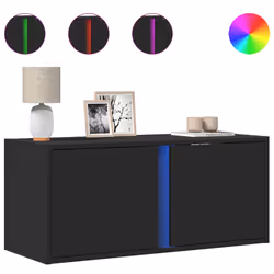 vidaXL Mobile TV a Parete con Luci LED Nero 80x31x35 cm - Vista aggiuntiva 2