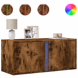vidaXL Mobile TV a Parete con Luci LED Rovere Fumo 80x31x35 cm - Vista aggiuntiva 2