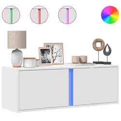 vidaXL Mobile TV a Parete con Luci LED Bianco 100x31x35 cm - Vista aggiuntiva 2