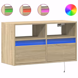 vidaXL Mobile TV a Parete con Luci LED Rovere Sonoma 80x31x45 cm - Vista aggiuntiva 2