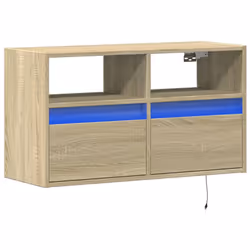 vidaXL Mobile TV a Parete con Luci LED Rovere Sonoma 80x31x45 cm - Vista aggiuntiva 3