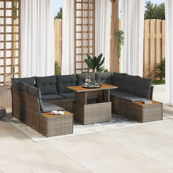 Set da Giardino 10 Pezzi con Cuscini Grigio in Polyrattan e Acacia Vidaxl