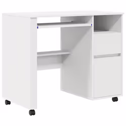 vidaXL Scrivania con Ruote Bianco 91 x 50 x 77 cm Legno multistrato - Vista aggiuntiva 2