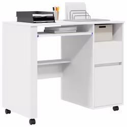 vidaXL Scrivania con Ruote Bianco 91 x 50 x 77 cm Legno multistrato - Vista aggiuntiva 3