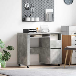 vidaXL Scrivania con Ruote con cassetto Rovere Cemento 91 x 50 x 77 cm