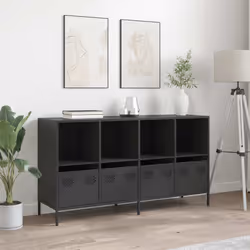 vidaXL Credenza Nera 135x39x73,5 cm in Acciaio Laminato a Freddo - Vista aggiuntiva 3