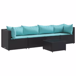 vidaXL Set Divani da Giardino 5 pz con Cuscini Nero in Polyrattan - Vista aggiuntiva 2