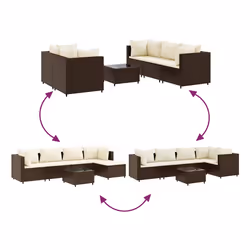 VidaXL Set Mobili da Giardino 6pz con Cuscini in Polyrattan Marrone - Vista aggiuntiva 6