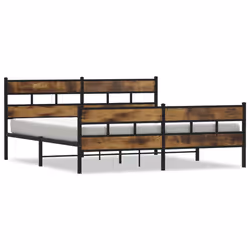 vidaXL Giroletto senza Materaso in Metallo Rovere Fumo 193x203 cm - Vista aggiuntiva 2