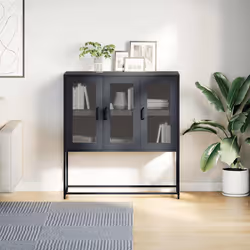 vidaXL Credenza Nera 100,5x39x107 cm in Acciaio Laminato a Freddo - Vista aggiuntiva 3