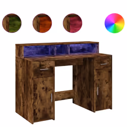 vidaXL Scrivania con Luci LED Rovere Fumo 120x55x91 cm in Multistrato - Vista aggiuntiva 2