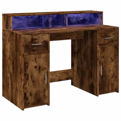 vidaXL Scrivania con Luci LED Rovere Fumo 120x55x91 cm in Multistrato - Vista aggiuntiva 3