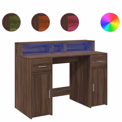 vidaXL Scrivania con Luci LED Marrone Rovere 120x55x91 cm Multistrato - Vista aggiuntiva 2