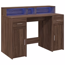 vidaXL Scrivania con Luci LED Marrone Rovere 120x55x91 cm Multistrato - Vista aggiuntiva 3