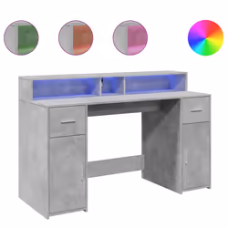 vidaXL Scrivania con Luci LED Grigio Cemento 140x55x91 cm Multistrato - Vista aggiuntiva 2