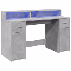 vidaXL Scrivania con Luci LED Grigio Cemento 140x55x91 cm Multistrato - Vista aggiuntiva 3