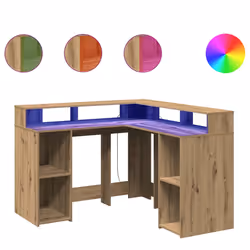 vidaXL Scrivania a Luci LED Rovere Artigianale 140x55x91 cm Truciolato - Vista aggiuntiva 2