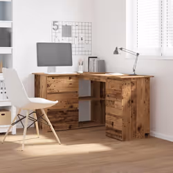 vidaXL Scrivania ad Angolo Legno Vecchio 145x100x76 cm Truciolato - Vista aggiuntiva 3