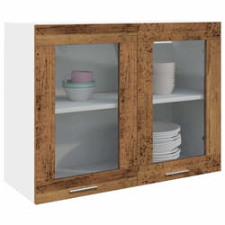 vidaXL Mobile Pensile con Vetro “Lyon” Legno Antico 80x31x60 cm