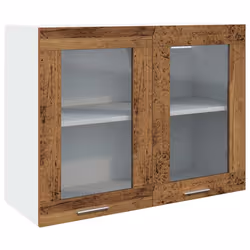 vidaXL Mobile Pensile con Vetro “Lyon” Legno Antico 80x31x60 cm - Vista aggiuntiva 2