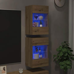 vidaXL Mobili da parete con luci LED per TV 2pz Rovere Artigianale 40x30x60,5cm
