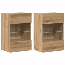 vidaXL Mobili da parete con luci LED per TV 2pz Rovere Artigianale 40x30x60,5cm - Vista aggiuntiva 3