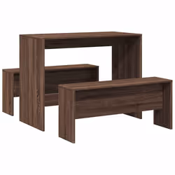 vidaXL Set Tavolo da Pranzo e Panche 3 pz Rovere Marrone in Truciolato - Vista aggiuntiva 2