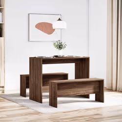 vidaXL Set Tavolo da Pranzo e Panche 3 pz Rovere Marrone in Truciolato - Vista aggiuntiva 3