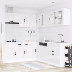 vidaXL Set Mobili da Cucina 11 pz Lucca Bianchi Lucido in Truciolato - Vista aggiuntiva 3