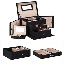 vidaXL Portagioie a 3 Strati con Specchio Bloccabile Nero 26x18x17,5cm