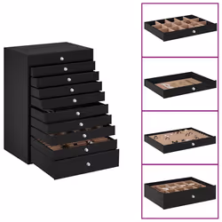 vidaXL Portagioie a 10 ripiani con porta orologi nero 29x20,5x40,5 cm - Vista aggiuntiva 2