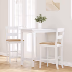 vidaXL Sgabelli da Bar con Cuscini 2 pz Bianco Legno Massello di Hevea - Vista aggiuntiva 3