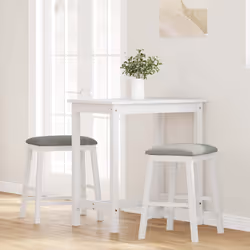 vidaXL Sedie da Bar con Cuscini 2 pz Bianco Legno Massello di Hevea - Vista aggiuntiva 3