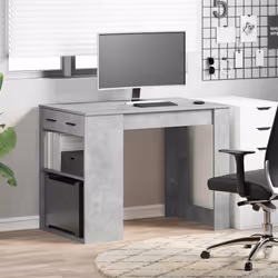 vidaXL Scrivania con Cassetto Ripiano Grigio Cemento Legno Multistrato - Vista aggiuntiva 3