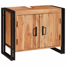 vidaXL Mobile sottolavabo con porta Legno massello di acacia e ferro - Vista aggiuntiva 3
