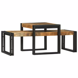 vidaXL Tavolino da salotto 2 pcs Marrone legno massello di mango - Vista aggiuntiva 3