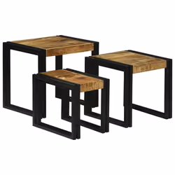 vidaXL Tavolo Nesting 3 pcs Legno massello di mango ruvido - Vista aggiuntiva 2