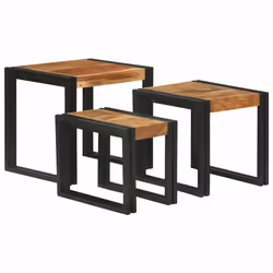 vidaXL Tavolo Nesting 3 pcs Legno di acacia solido e un metallo - Vista aggiuntiva 2