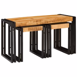 vidaXL Tavolo Nesting 3 pcs Legno di mango grezzo solido e un metallo - Vista aggiuntiva 2