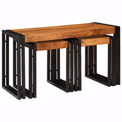 vidaXL Tavoli da Fine Marrone e nero Legno massello di acacia - Vista aggiuntiva 2