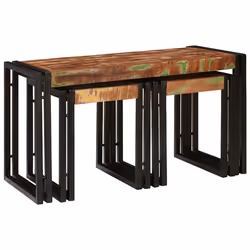 vidaXL Tavolo Nesting 3 pcs Marrone e nero legno massello di riciclo - Vista aggiuntiva 2