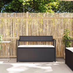 vidaXL Panca Portaoggetti da Giardino con Cuscino in Polyrattan Nero - Vista aggiuntiva 3