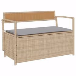 vidaXL Panca Portaoggetti da Giardino con Cuscino Beige in Polyrattan - Vista aggiuntiva 2