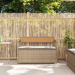 vidaXL Panca Portaoggetti da Giardino con Cuscino Beige in Polyrattan - Vista aggiuntiva 3